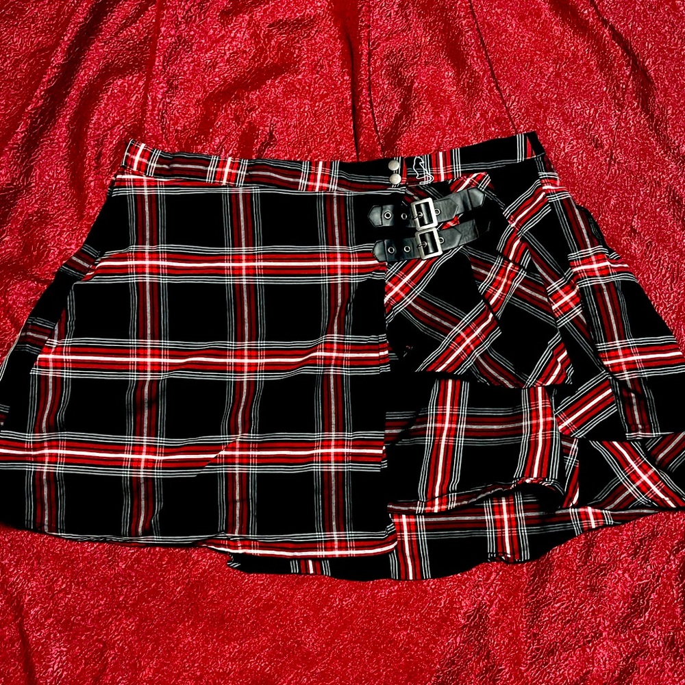 Sabrina Red and Black Plaid Buckle Skirt